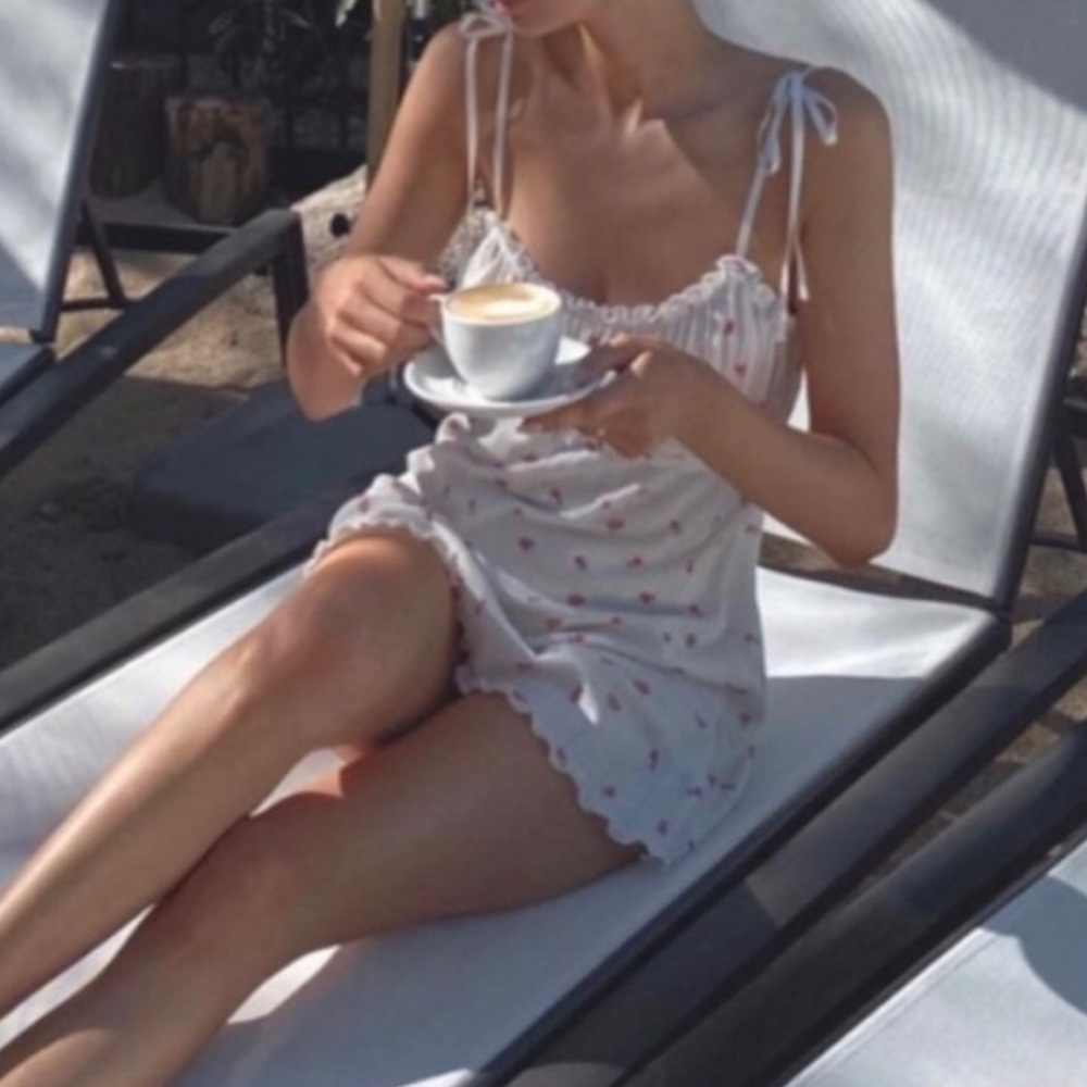 For Love And Lemons Blossom Pointelle Slip Dress White Floral XS NEW - Picture 7 of 10